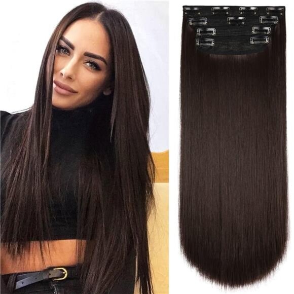 4PCS Clip in Hair Extensions, Brown Black